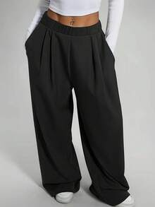 1件装女士加大码纯色阔腿裤，百搭时尚休闲，适合日常通勤穿着。 - 黑色 - 查看 2