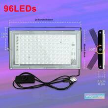 UV Black Light For Glowing Parties, LED Ultraviolet Fluorescent Light, IP66 Waterproof, Ultra-Thin Outdoor Floodlight With USB Plug, Switch Control And 59-Inch Cable, Available In 50/96/144 LEDs, Metal Surface, Ideal For Outdoor Use, Black Light Parties, Stage Lighting, Halloween, Christmas, Body Painting, Fluorescent Posters, Neon Lights - 100W USB 96LED - 查看 7