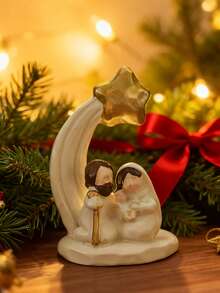 1件手工树脂耶稣诞生场景雕塑摆件，质朴木质艺术品，适用于复活节、圣诞节、生日、家居装饰、客厅角落/节日庆典礼物