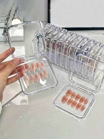 10pcs/Transparent Nail Art Storage Box, Fake Nails Organizer Box, Press-On Nails Storage Box, Nail Display Box, Artificial Nail Organizer Box, Nail Tools Storage Box, Nail File Holder