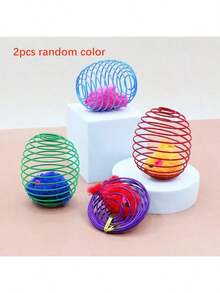 1pc Colorful Bouncy Spring Ball Toy, Interactive Coil Spring Motion Toy, Suitable For Cats And Pets