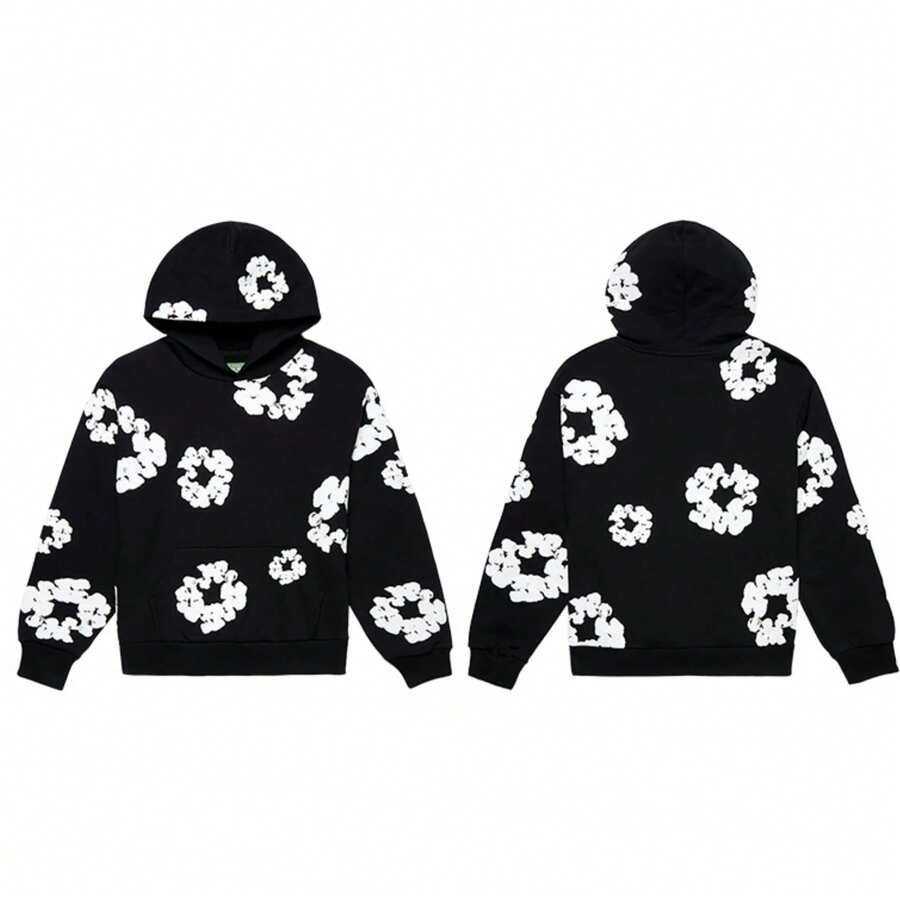 Denim Tears 'The Cotton Wreath'New Item Autumn Winter Hoodie Loose Drop Shoulder Hooded Hot Item Women Sweatshirt Men's Autumn Winter Hoodie Loose Drop Shoulder Hooded Women/Men Sweatshirt , With Modern Men Breathable Technology, Loose Urban Functional Wear, High-End Cotton For Urban Street Style, Loose Silhouette Gender-Neutral Design, Mixed-Color Cotton For Low-Profile, Preferred Choice For Cafes And Hiking - 黑與白 - 查看 1