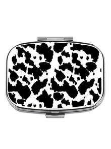 2-Compartment Leopard Print & Black White Pattern Polypropylene Pill Box, Portable Square Vitamin Case, Decorative Medication Storage Gift Box Suitable For Wallet And Travel