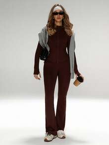 Áo khoác cổ cao có khóa kéo, thiết kế eo thon, cổ tay có lỗ xỏ ngón tay giữ ấm, dáng suông giúp kéo dài chân, thiết kế bộ đồ đồng bộ, bộ đồ tập cổ cao có lỗ xỏ ngón tay, bộ đồ định hình vòng ba, bộ đồ thể thao tôn dáng, bộ 2 món áo khoác cổ cao có khóa kéo và quần legging cạp cao cho nữ mùa xuân - màu nâu - Xem 9