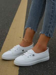 Casual Lace-Up Sneakers, Versatile For Daily Wear - White - View 3