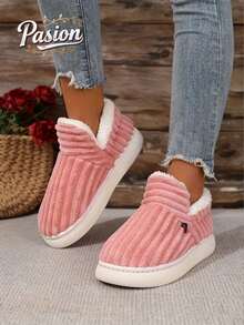 Plus Size 47 Non-Slip Soft Bottom Slippers, Unisex Indoor/Outdoor Fluffy Warm Comfortable Solid Color House Slippers - Pink - View 2