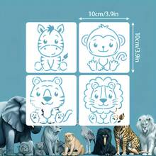 9pcs Reusable Animal Shaped Templates, Includes 9 Cute Animal Designs (Crocodile, Hippopotamus, Rabbit, Zebra, Tiger, Monkey, Lion, Elephant, Leopard) - 3.9x3.9 Inches (10x10 Cm) DIY Craft Templates For Fabric, Canvas, T-Shirts, Wall Decor, Birthday Party Supplies And More - Multicolor - View 2