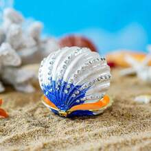 YU FENG 2.3inch Seashell Figurine Trinket Box Hinged Crystals Jeweled Painted Enameled Collectible Ocean Jewelry Box(Dark Blue) Christmas Gift,Shell-1 - 殼-1 - 查看 6