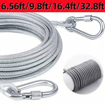 1 JUEGO de cuerda de tender ropa de acero inoxidable, portátil para lavandería interior/exterior, accesorios de camping, baño e ideal para dormitorio - Correa para perro - Multiusos, cuerda de alambre de acero galvanizado - Grosor de 2 mm