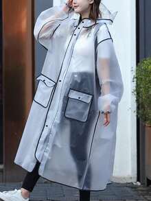 1件EVA材质雨衣，带背包隔层，半透明连帽防水雨披，成人款，轻便，纽扣闭合设计 - 适合上学、户外活动和休闲穿着 | 户外骑行雨衣 | 高品质徒步保暖服，闺蜜节、狗狗、狂欢节、春夏精选、伴娘礼物、房间、卧室装饰、海滩、旅行、男士、女士、度假、妇女节、旅行必备、婚礼回礼、Y2K、卧室、女士汽车配件、厨房装饰 - 無色 - 查看 3