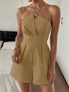 Women's Elegant Solid Color Jumpsuit, Suitable For Daily Shopping, Afternoon Tea, Light Parties And Other Occasions Summer - Khaki - View 3