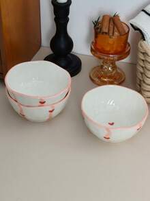 Cabin Kangaroo 1pc/2pcs/4pcs Set Asymmetrical Ceramic Bowl Set | 3D Heart Print Rustic Style Ceramic Bowl | Cute Pink Rim Snack/Salad Bowl, Suitable For Tabletop Decor And Daily Use - Multicolor - View 8