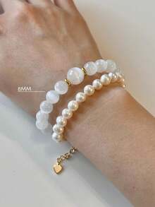 YAUKIA 1pc Gypsum Bead Bracelet - 8mm Round Crystal Elastic Gemstone Bracelet, Symbolizing Purity, Creativity, Healing And Protection - White - View 9