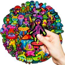 56 Stück Neon Alien Aufkleber, spaßige ästhetische Aufkleber, wasserfeste Vinyl Positive Energie Aufkleber, geeignet für Wasserflaschen, Bücher, Laptops, passend für Teenager und Erwachsene Sammelalbum Zubehör Sammelalbum Schreibwaren