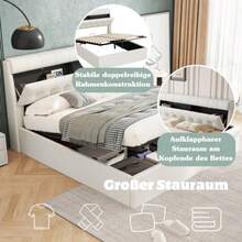 Stilvolles Polsterbett, 160*200, Bett hidráulico, verdeckte Kopfteilablage, Bettkastenablage, PU, mit Lattenrost und mit Kopfteil, ohne Matratze,Weiß - Blanco - Ver 2