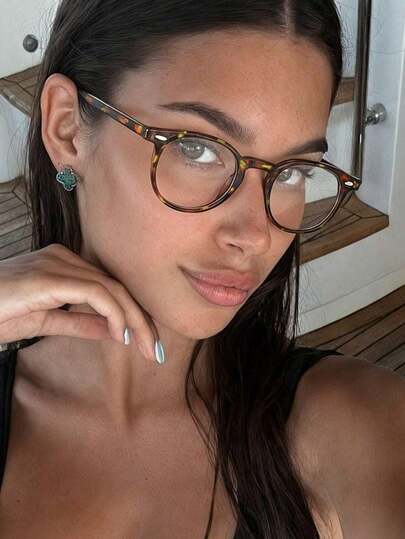 1 Pair Women's Leopard Print Round PC Frame Vintage Full Frame Casual, Office, Fashion Clear Lens Glasses