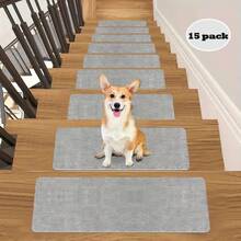 15pcs Wood Stair Treads, Suitable For Indoor Stairs, Non-Slip Carpet, Stair Treads, Spiral Staircase Set, Fit For Indoor Wooden Stairs, 22*70cm (15pcs) Wood Stair Carpet Treads - Multicolor - View 16