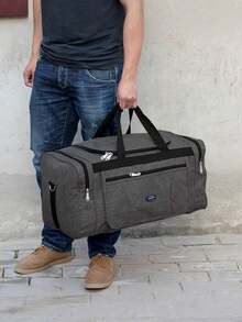 1pc Unisex Travel Tote Bag, Large Capacity Luggage Duffel Gym Bag, Weekend Overnight Bag Travel Bag Luggage Bag Duffle Bag Cabin Bag Weekend Bag Lightweight For Outdoor Holiday Essential Summer Travel Essentials - Black - View 1