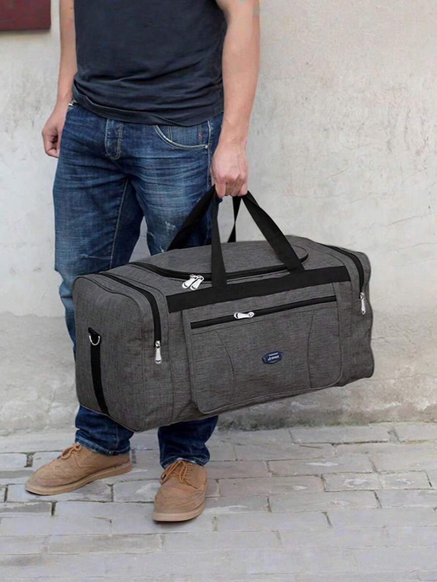 1pc Unisex Travel Tote Bag, Large Capacity Luggage Duffel Gym Bag, Weekend Overnight Bag Travel Bag Luggage Bag Duffle Bag Cabin Bag Weekend Bag Lightweight For Outdoor Holiday Essential Summer Travel Essentials - Black - View 1