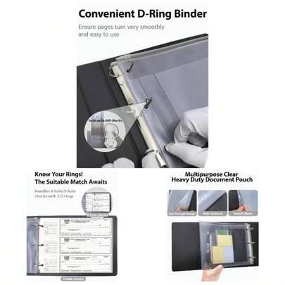 3 Rings Check Binder 3 - On - A - Page End - Stub Deskbook Checks, Compact Size Business Checks, Executive Check Holder Checkbook Binder Cover 9 Inchx11 1/4 Inch, Vegan Leather