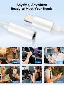 2pcs Lightning To 3.5mm Headphone Audio Jack Adapter, Phone Dongle Cable Headphone Converter, Compatible With IPhone 14 13 12 11 Pro X XR XS Max 8 7 - White - View 7