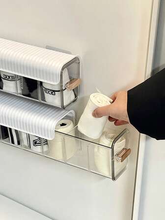 1PC Non Perforated Wall Mounted Underwear Storage Container, Transparent Plastic Sock Underwear Storage Box, 6 Hanging Drawer Style Storage Containers, White, Suitable For Home Bedroom Wardrobes, Cabinets, Drawers, Etc