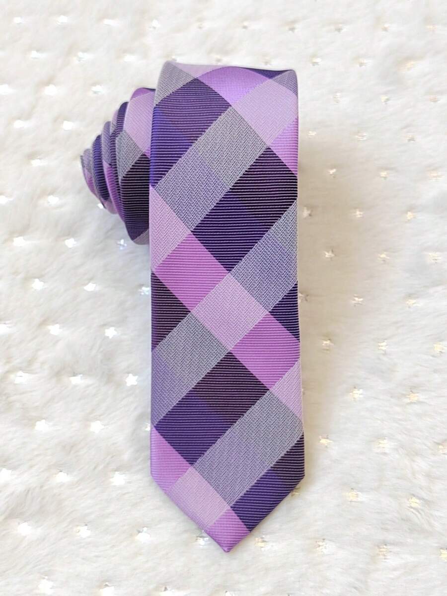 Men's Casual Dress Tie, Colorful Checkered, Slim Fit (5.5cm) - 紫色 - 查看 1