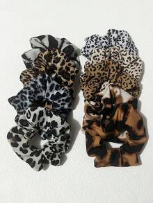 9 piezas de Scrunchies de tela con estampado de leopardo clásico para mujeres, lazos elásticos para coleta, accesorios para el cabello de estilo bohemio playero y fresco de verano - Multicolor - Ver 6