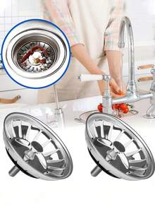 1/2pcs Kitchen Sink Strainer, Stainless Steel Drain Stopper Sink Filter, Bathroom Hair Catcher, Sink Drain Filter, Floor Drain Kitchen Tool (Random Color)