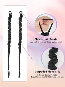 2件装长辫子马尾接发，带发圈，长直环绕式接发，自然柔软合成纤维马尾辫 - 彩色 - 查看 2