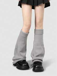 半双装纯色针织腿套，女士针织腿套，Y2K亚文化喇叭腿套，JK长款腿套，适合春秋季穿着 - 常規款 - 查看 4