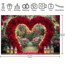 1. 浪漫红玫瑰心形拱门派对装饰横幅 - 心形涤纶背景幕布，配有串灯和灯笼，适用于家居装饰、房间墙面装饰和派对用品/礼品。营造浪漫氛围 | 优雅装饰 | 装饰灯笼，多种尺寸可选。 - 彩色 - 查看 13