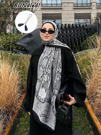 1pc Women's Bohemian Style Paisley Print Scarf Wrap (Scarf Clip Included), Casual Elegant Lady's Scarf Accessory Windproof Shawl, Suitable For Daily Wear