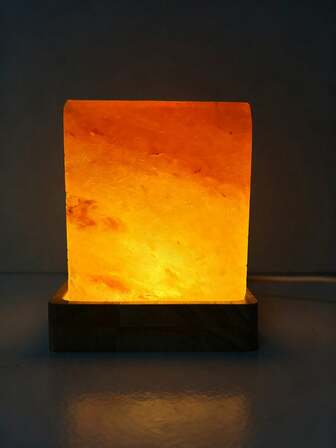 1 pieza Lámpara de sal del Himalaya con base de madera y carga USB, lámpara de roca de estilo natural y cálido con luz suave y ambiente, adecuada para dormitorio, escritorio, decoración de sala de estar