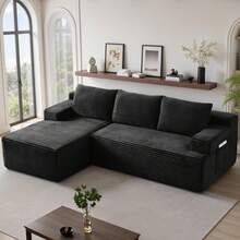 96''Sectional Couches For Living Room,Modern Modular Sectional Sofa,Upholstered Boneless Couch With Pockets,Comfy Cloud Couch With L Shaped Chaise (Black, 96''W Left Facing Chaise/Right Facing Chaise) - 黑色 - 查看 8