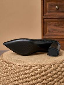 MonaNise 女士尖头7厘米粗跟休闲派对礼服鞋，四季皆宜 - 黑色 - 查看 8