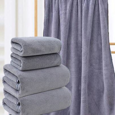 1pc/2pcs Soft & Comfortable Solid Color Coral Fleece Bath Towel, Super Absorbent & Quick Drying, Unisex Couple Design, 34*75cm/70*140cm, Suitable For Bathroom, Gym, Swimming, Hotel, Spa, Travel
