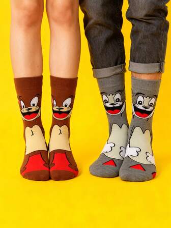 Warner Bros TOM & JERRY 1/2/4 Pairs Assorted Colorful Interesting Pattern Comfortable Mid-Calf Socks, Unisex, Suitable For All Seasons