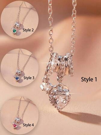 1 件锆石镶嵌锁骨链项链，优雅心形吊坠项链，精致百搭，适合日常佩戴和情人节礼物