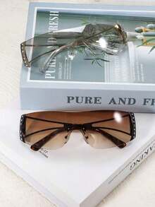 1pc Large Frame Futuristic Y2K Fashionable High-Tech Personalized Fashion Glasses Y2K Fest Music Fest Summer Beach Vacation, Outdoor, Travel Shades Decor Street Y2k Style Oversized Wrap Frame Music Festival Preppy Style Back To School - 2件套裝(漸層茶色+漸層銀色) - 查看 5