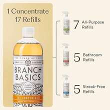 Branch Basics Cleaning Essentials Kit: All Purpose, Glass And Bathroom Cleaner - Concentrate (33.8 Oz) (17 Refills) + Refillable Plastic Spray Bottles (24 Oz) Plant Based, Human-, & Fragrance Free - như hình ảnh - Xem 2