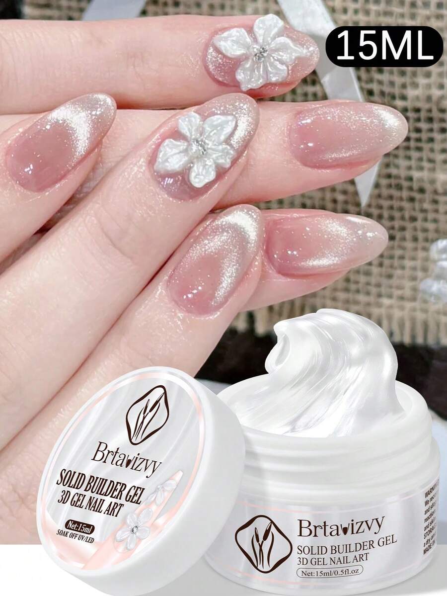 FULL BEAUTY 15毫升 Aurora 仿珍珠白不粘手部美甲延长胶 仿珍珠光泽固体雕塑 Aurora 美人鱼指甲油 花朵造型美甲，适合家庭和美甲沙龙使用