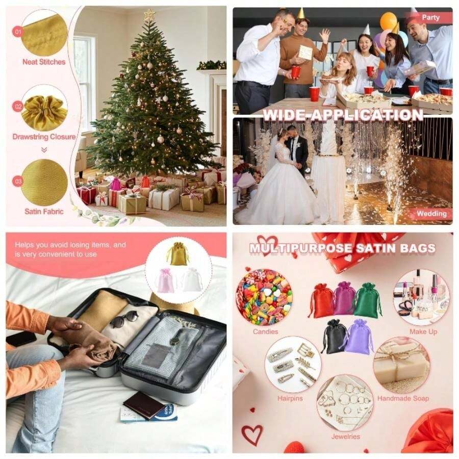 Bolsas de joyera de satn con cordones, bolsas de regalo para arete de seda, bolsa de regalo de boda, 3x 4 pulgadas, aptas para joyas, dulces, Navidad, graduacin, cumpleaos - Varios colores - Ver 1