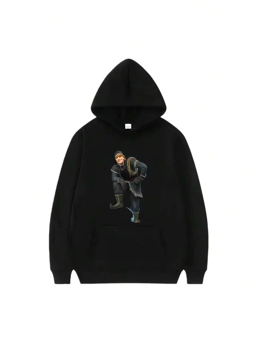 DisneySS Frozen ElsaS Olaf Anna Pattern Woman Casual Loose White Spring Tops Clothes Pullovers Ladies Cheap Hoodies Sweatshirts - 黑色 - 查看 1