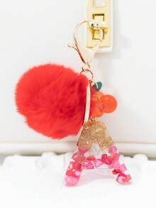 1 Piece Of Rose Red English Letter Resin Keychain With Bubble Hair Ball And Red Cherry Decoration 18K Gold Lobster Buckle Design, Suitable For Bag Chains, Mobile Phone Hanging Chains, Keychains, And Gifts For Friends And Mothers - Red - View 10