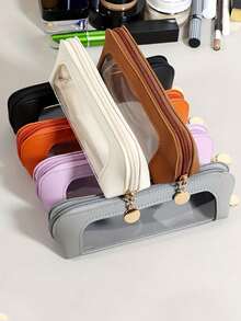 便携式防水PU化妆包，透明旅行化妆包带拉链，便携式洗漱收纳袋，旅行洗漱包，透明化妆包，返校用品 - 彩色 - 查看 9