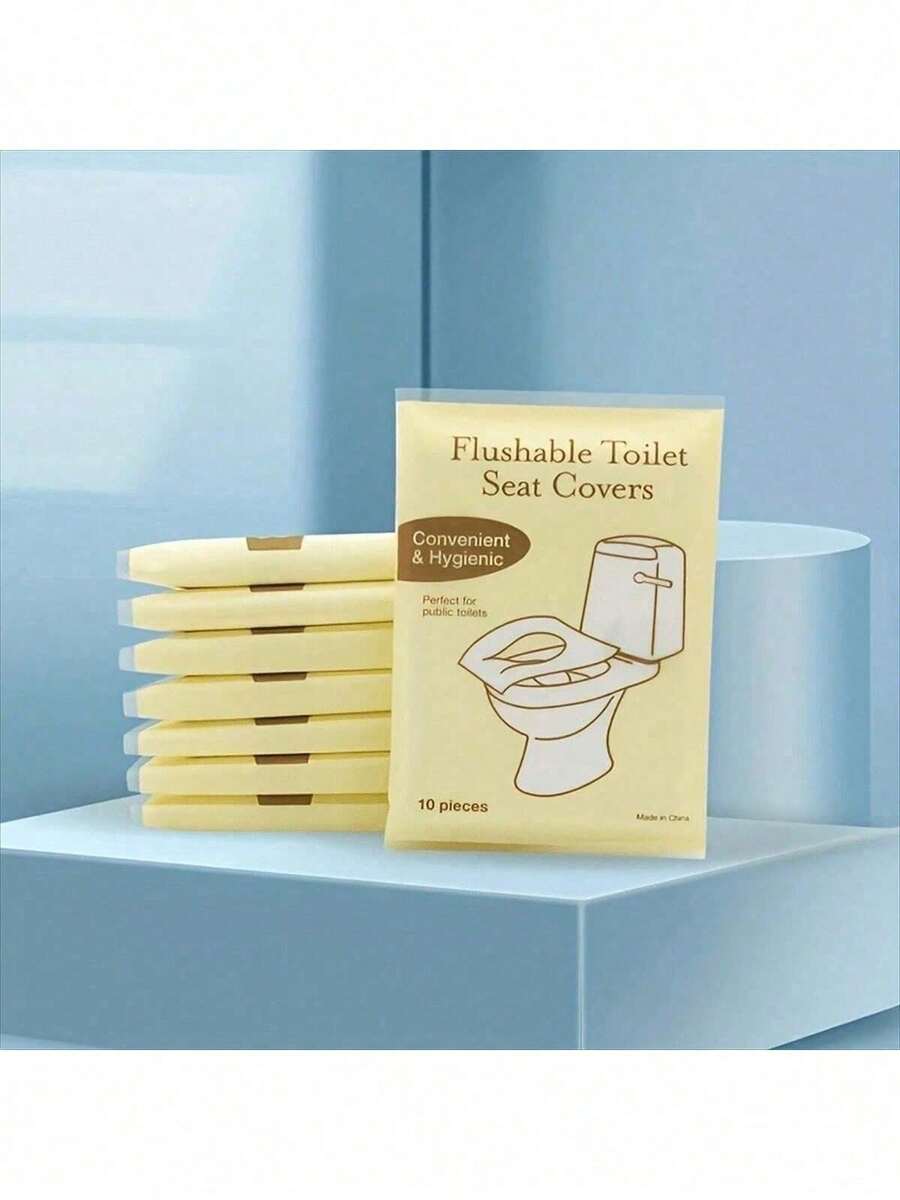 10/20/30/40/50Pcs Portable Individually Packaged Disposable Toilet Seat Cover, Travel Portable Toilet Cover, Toilet Waterproof Cover, Toilet Seat Cover Portable Potty Seat Cover, Household Essentials, Essential Travel Accessories For Business Travel Camping Hospital Stations, Hotel Stays, When Going Out And Using Public Restrooms It Can Also Ensure Your Personal Hygiene Safety - Yellow - View 1