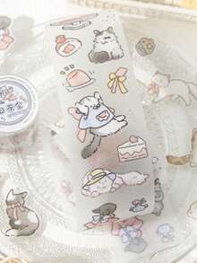 1卷宠物闪光胶带，可爱猫咪系列，适用于礼品、办公、家居、标记、标签、教室、娱乐玩具、学生计划本、创意复古装饰DIY材料 - 彩色 - 查看 8