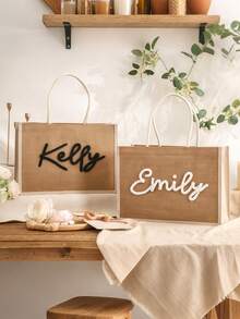 Personalized Handmade Embroidered Linen Tote Bag, Bridesmaid Invitation Bag, Letter Print Beach Tote, Bridesmaid Gift Bag, Letter Combination Tote, Wedding Gift Bag, Bachelorette Party Bag. Fashionable, Colorful, Minimalist, Cute, Unique Personalized Gifts, Wedding Favors, Bridesmaid Gifts - Multicolor - View 3