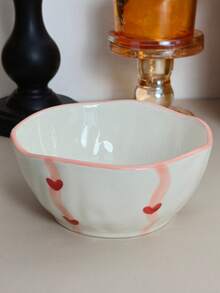 Cabin Kangaroo 1pc/2pcs/4pcs Set Asymmetrical Ceramic Bowl Set | 3D Heart Print Rustic Style Ceramic Bowl | Cute Pink Rim Snack/Salad Bowl, Suitable For Tabletop Decor And Daily Use - Multicolor - View 10